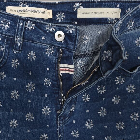 PILCRO ANTROPOLOGIE High Rise Bootcut Jeans Floral Print Blue Size 28 - Picture 10 of 14